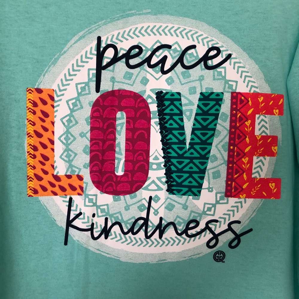 Peace Love Kindness Aquamarine Long Sleeve Sweatshirt Size M Girlie Girl